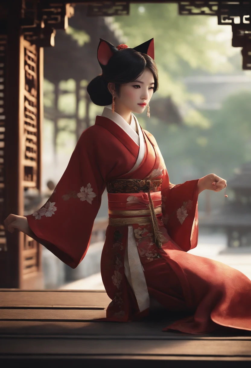 There is a cat, elegantly dressed in a kimono, ancient Chinese clothes, flashy clothes, and a flashy, intricate dress. Known as the Samurai Cat, this anime cat is an assassin. She is a very beautiful and cute girl cat, often seen fully dressed. She is an attractive cat girl in the style of a Han girl. She can be found in locations such as the Han Mansion and the palace.