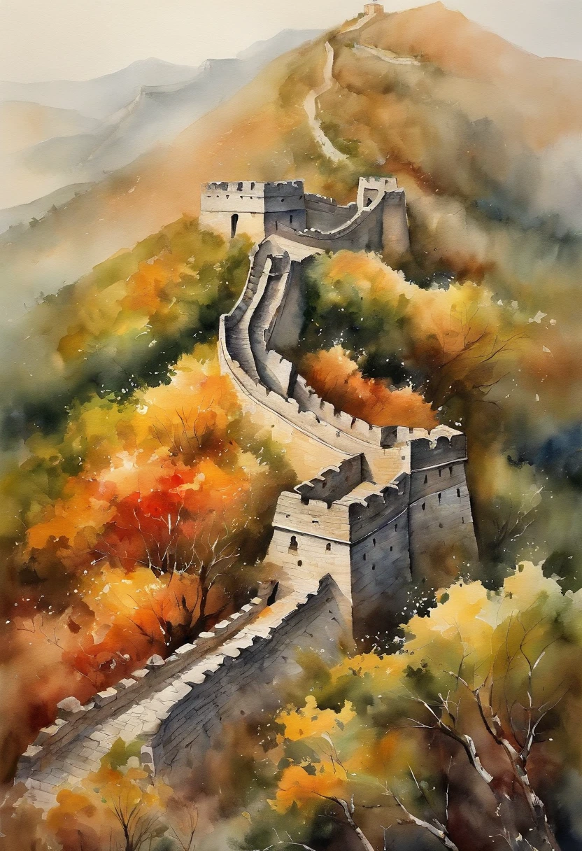 A vivid abstract painting,Depicting the Great Wall