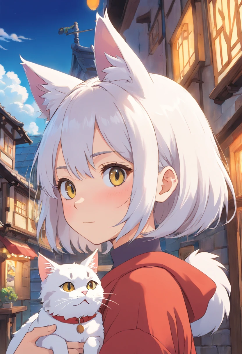 the gril white hair and cat ear