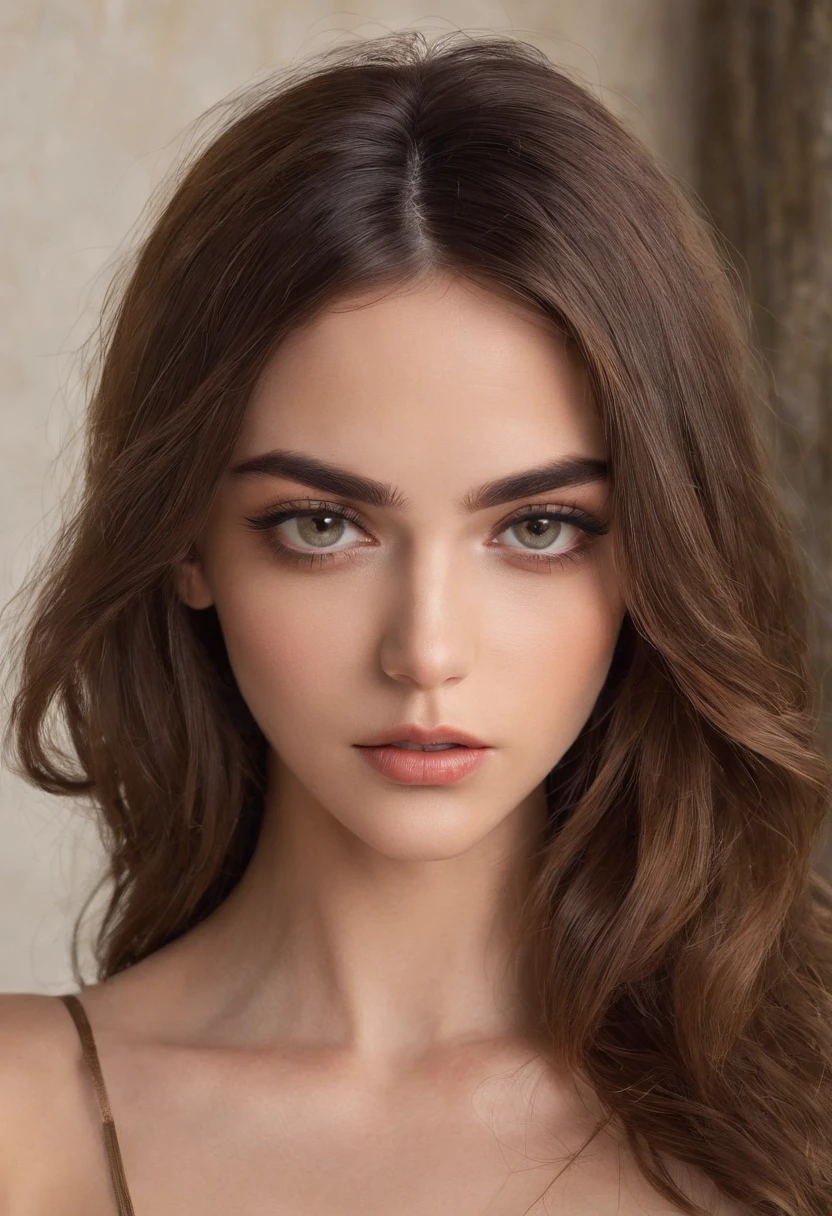 , Chica sexy con ojos marrones,, brown hair and large eyes, selfie de una mujer joven, Ojos del dormitorio, Violeta Myers, sin maquillaje, Maquillaje natural, staring directly into camera, cara con artgram, maquillaje sutil, Impresionante foto de cuerpo completo, En la piscina, escote