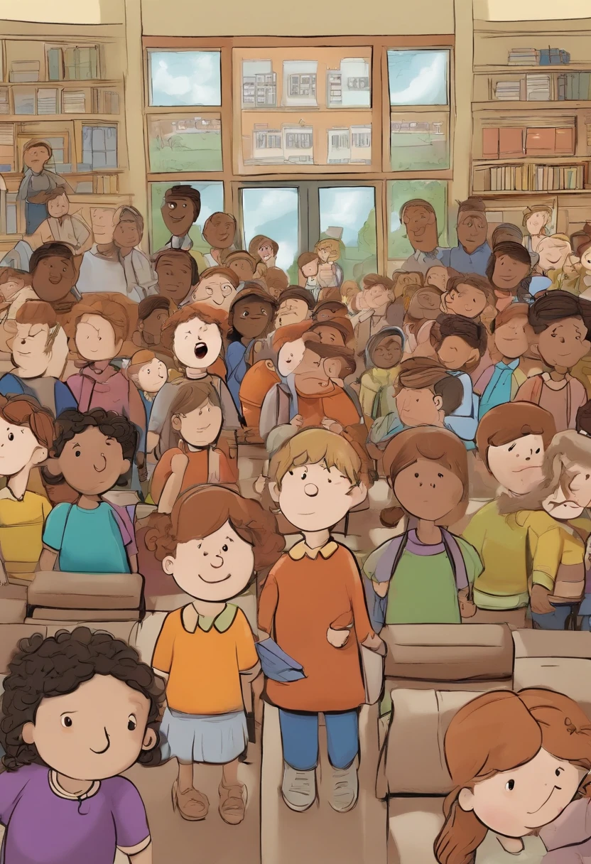 Comedy animation can show children and teachers evacuating school in panic.