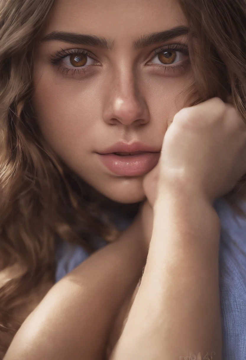 , Chica sexy con ojos marrones,, brown hair and large eyes, selfie de una mujer joven, Ojos del dormitorio, Violeta Myers, sin maquillaje, Maquillaje natural, staring directly into camera, cara con artgram, maquillaje sutil, Impresionante foto de cuerpo completo, En la piscina, escote