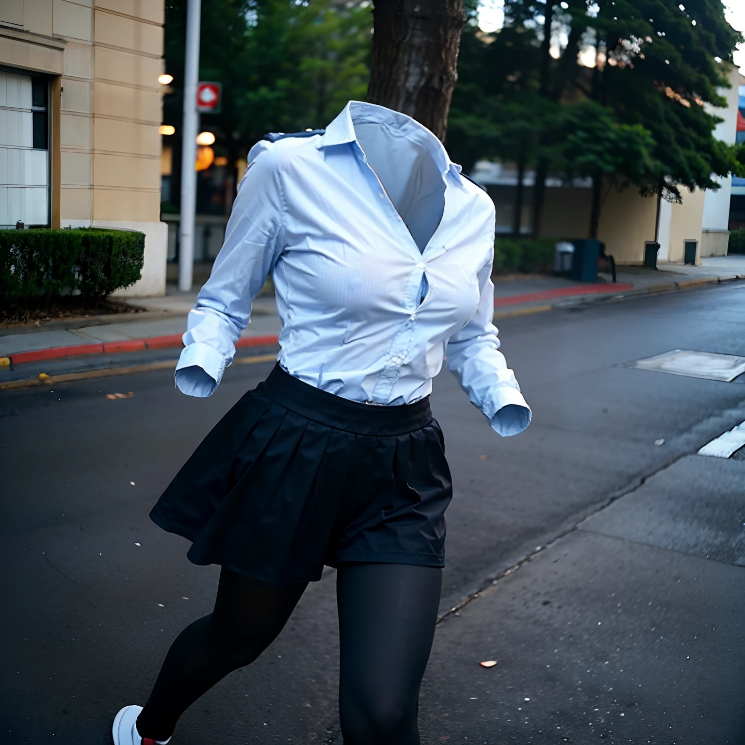 school uniform and leggings, ((invisible, no humans:1.5, headless:1.5, handless, legless)), (big breast), close-up to breast, (extremely detailed), (photo realistic), (photon mapping), running hard, in school