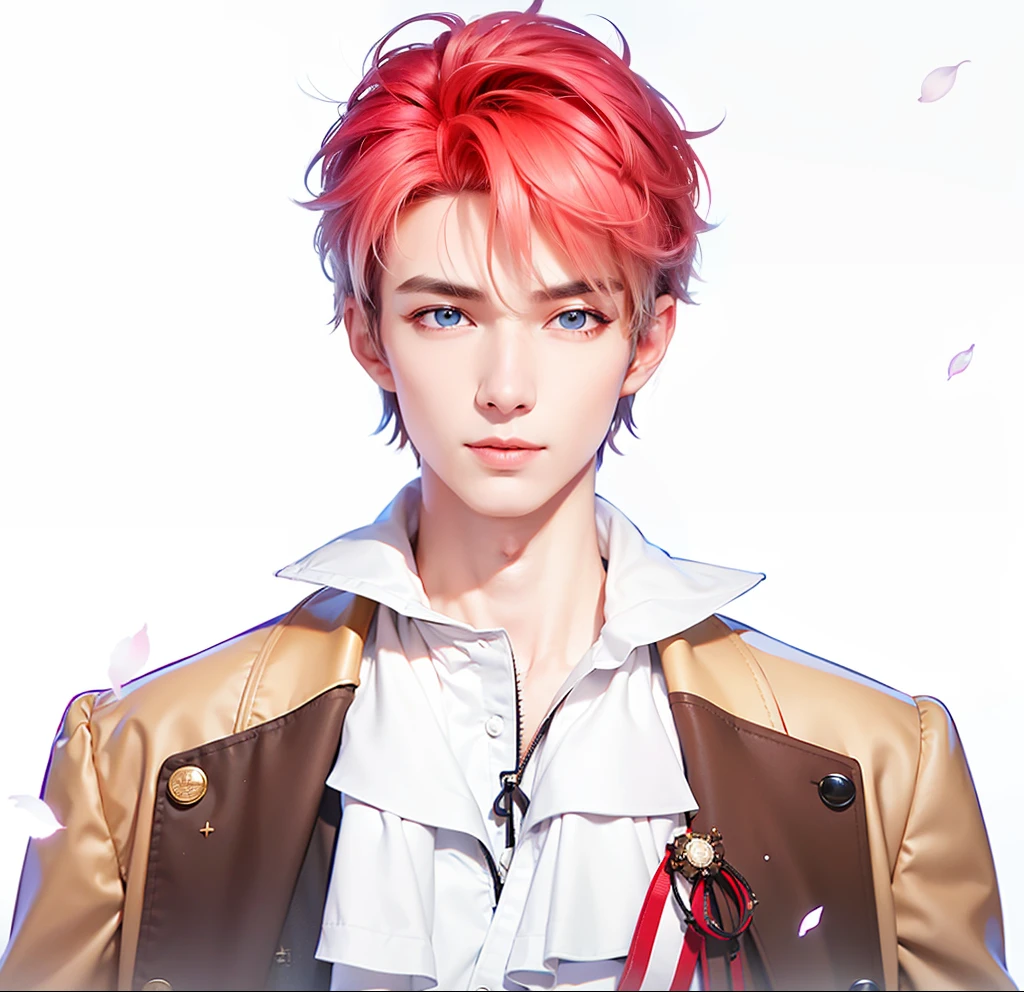 masculine male, masterpiece, ((perfect eyes)) best quality, (semirealism:1.9), beautiful lighting, (extremely detailed CG unity 4k fhd wallpaper), High Detail, Sharp focus, dramatic outdoors, 1 boy ,19 years old, white hair, light purpel eyes, smile.