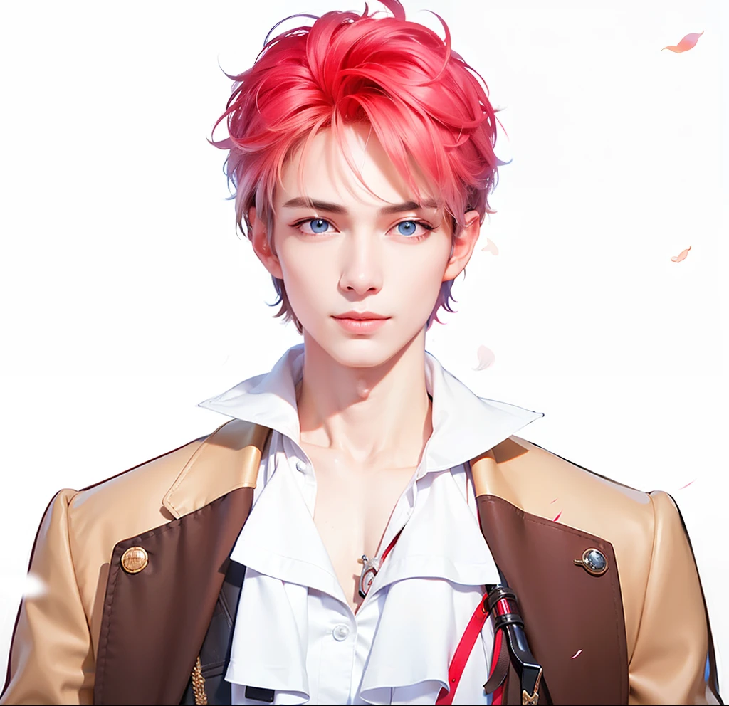 masculine male, masterpiece, ((perfect eyes)) best quality, (semirealism:1.9), beautiful lighting, (extremely detailed CG unity 4k fhd wallpaper), High Detail, Sharp focus, dramatic outdoors, 1 boy ,19 years old, white hair, light purpel eyes, smile.