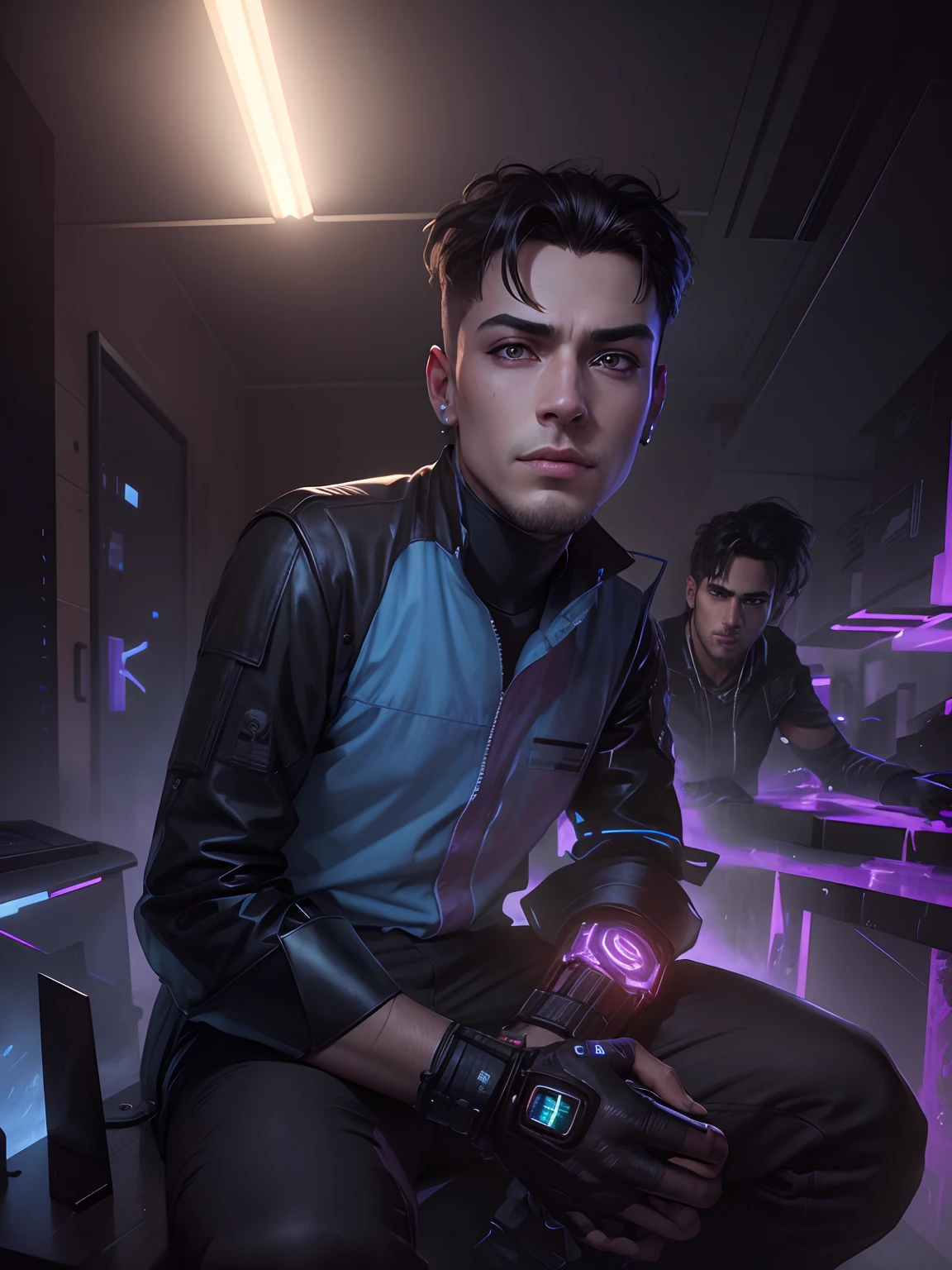 Change background cyberpunk handsome boy, realistic face, 8k, ultra realistic,