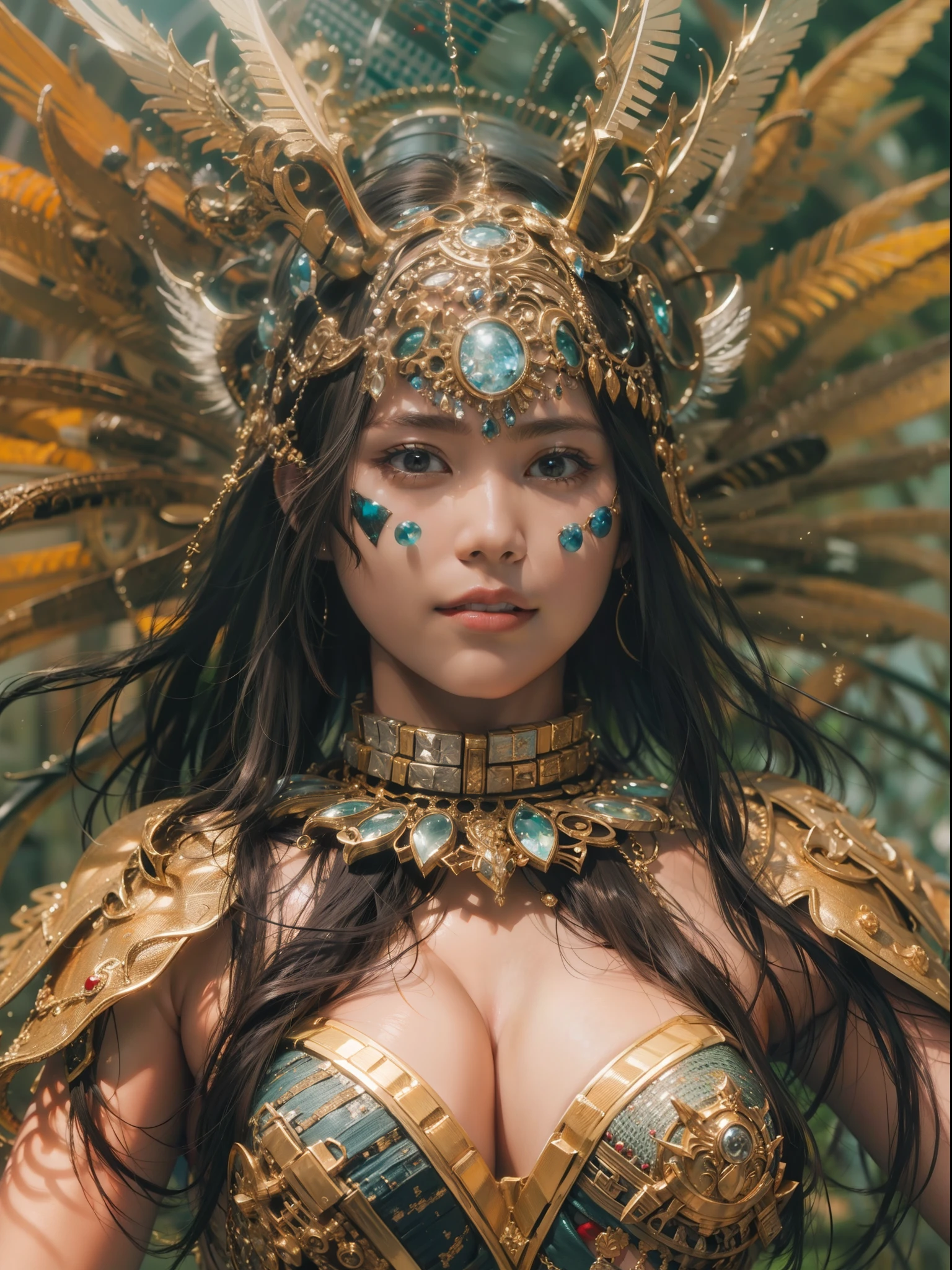 Beautiful woman in insanely complex Amazon warrior costume