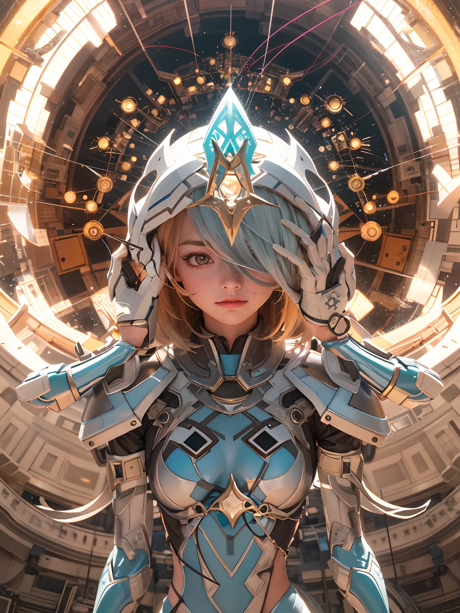 absurdes, high resolucion, The ultra-detailliert, (1Girl:1.3), break , Sun Knight, Solar Magic, Light manipulation, Radiant power, Attack the sun's rays, The aura of heat, Bright armor pedestal , Photo manipulation, Changed Reality, fantastical scenes, digital art, Creative Editing, evocative narratives, Amazing visual relaxation , Kinetic Art, Moving sculptures, Machinery manufacturing, Interactive installation, dynamic movement, Engineering ingenuity, striking visuals, Brunette Boy,