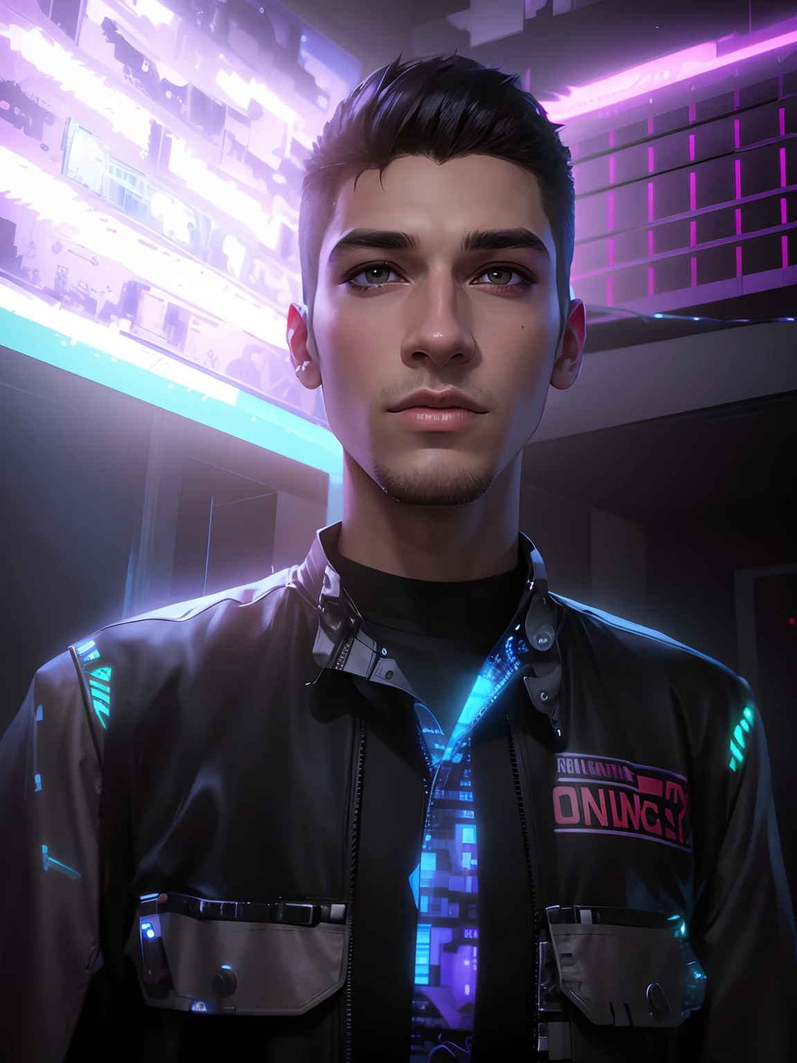 Change background cyber punk handsome boy realistic face