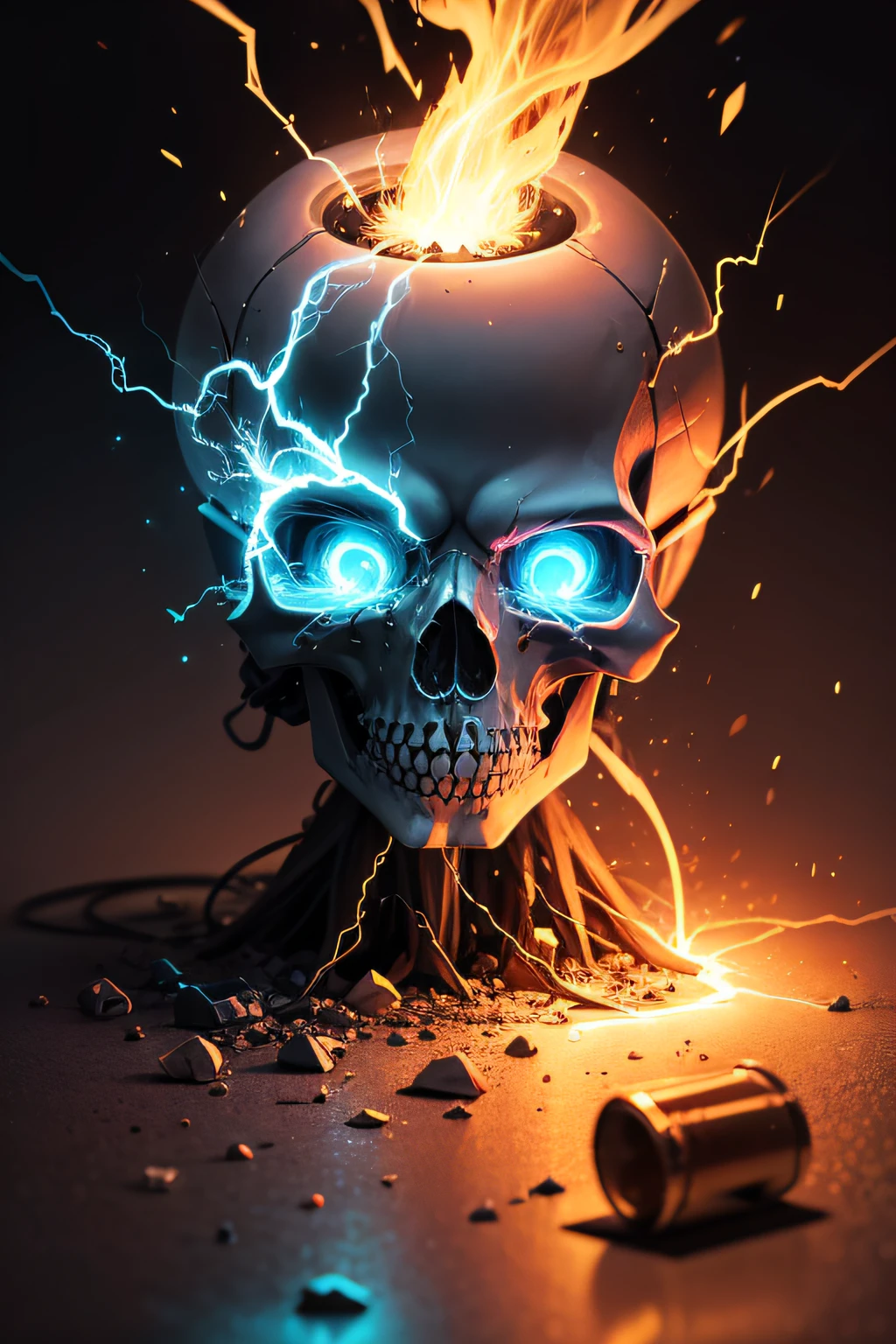 An electric shock shatters a magnificent colored glass skull