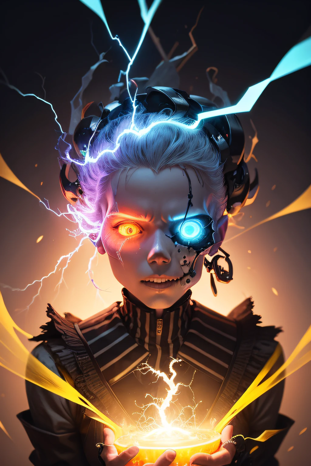 An electric shock shatters a magnificent colored glass skull