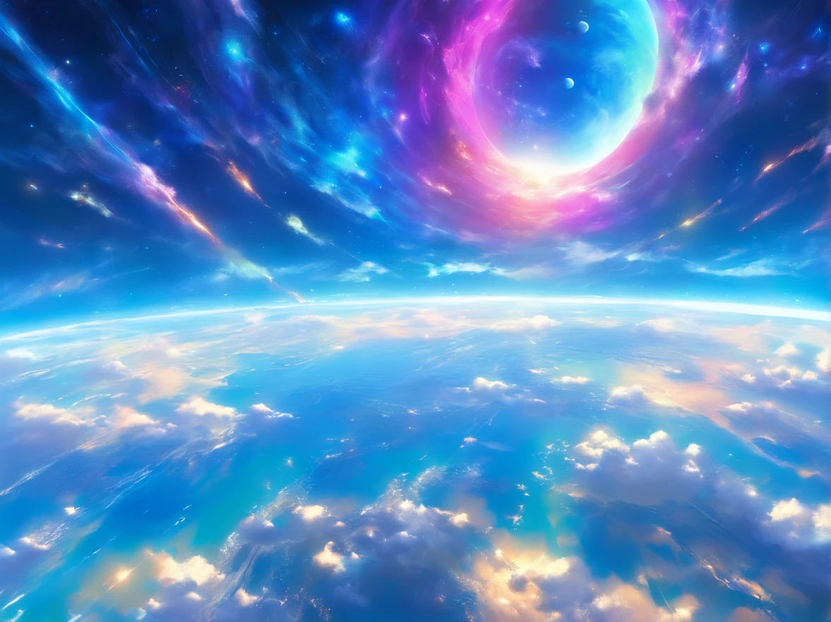 "a view of Earth from the space station, blue planet, black background, realistic, high resolution, ultra-detailed, professional, vibrant colors, soft lighting, astronaut, Earth's atmosphere, sunlight illuminating the planet, thin cloud coverage, beautiful curvature, serene, awe-inspiring, satellite, breathtaking view, infinite space, peaceful, weightlessness, ethereal"