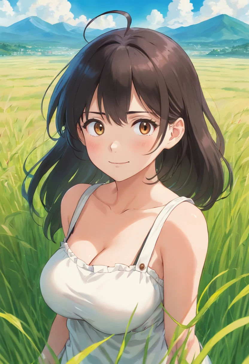 in front_Misaki、Completely naked、Wheat field、Nipples are visible、The best smile、standing、Wonderful landscape、Strong winds