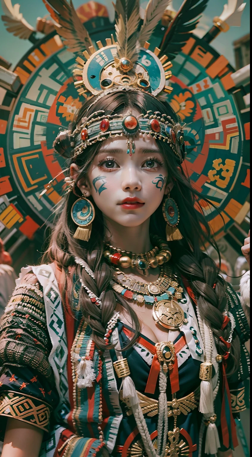 Beautiful woman in insanely complicated Mayan shaman costume