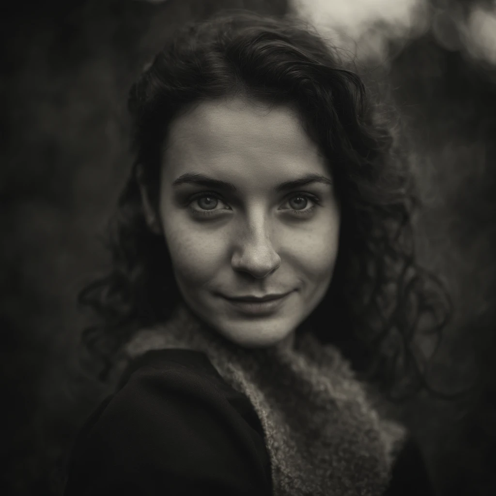 Close-up of young woman's face, Posing with a hand on her chin on a piece of paper, Realistic old photos, Realistic old photos, Grainy and damaged photos, On old paper, old photo, old photo, Damaged photos, Very old photos, old photo, Post-grunge portrait, inspired by Anna Füssli, old photo, Look at Ebrusahin, return.