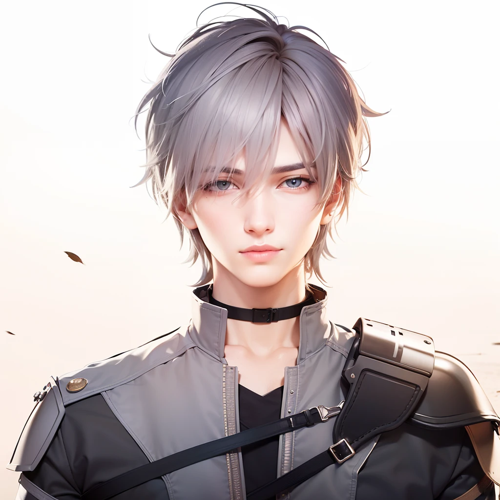 masculine male, masterpiece, ((perfect eyes)) best quality, (semirealism:1.9), beautiful lighting, (extremely detailed CG unity 4k fhd wallpaper), High Detail, Sharp focus, dramatic outdoors, 1 boy ,19 years old, white hair, light purpel eyes, smile.