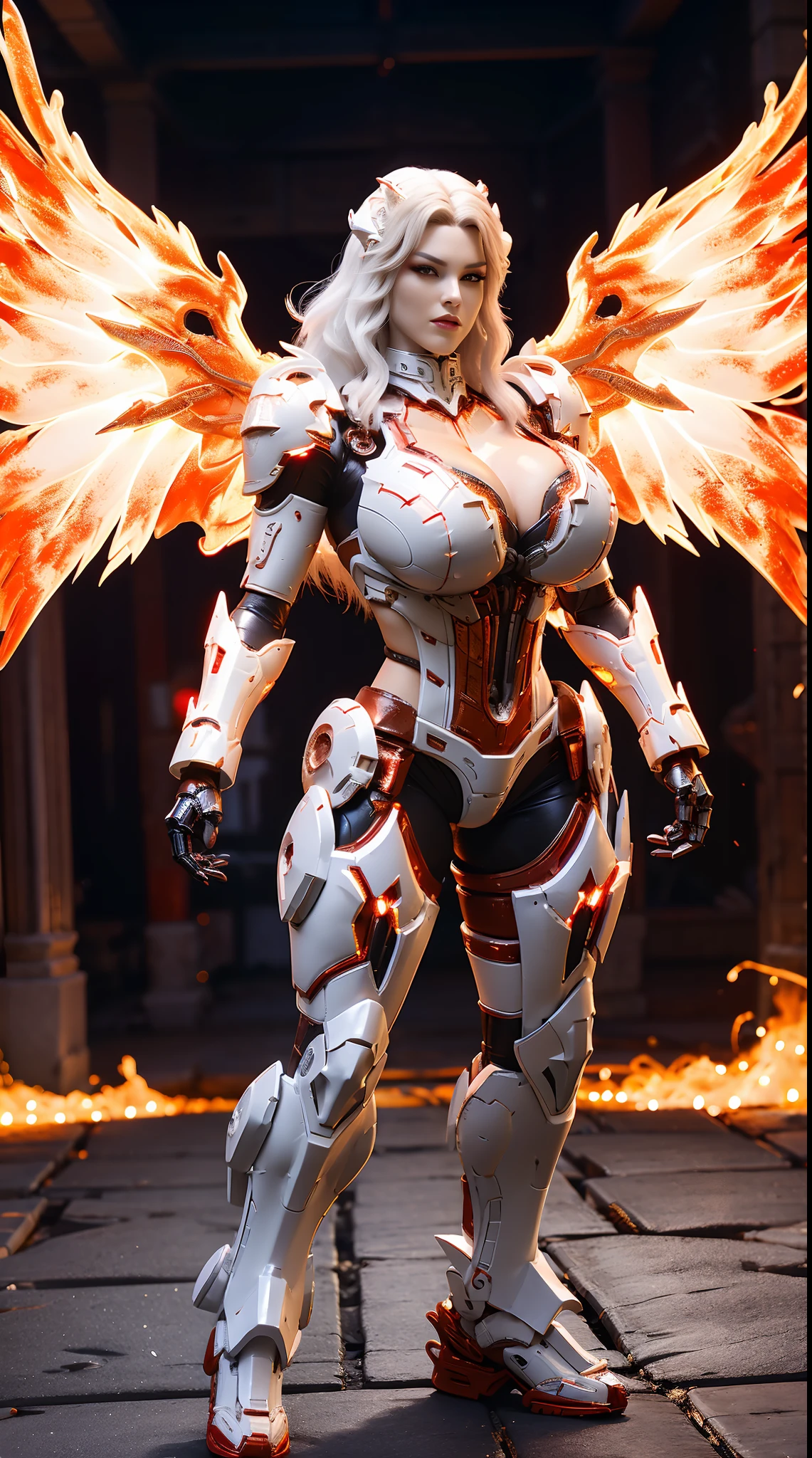 (DRAGON HEAD), HUGE FAKE BOOBS, (BEAUTIFUL FACE), (WHITE HAIR), (RED:1.2, BLACK:0.8, MECHA ARMORED GEAR), (((A PAIR OF  HUGE MECHANICAL WINGS SPREAD OUT))), FUTURISTIC DRAGON MECHA SUIT, (CLEAVAGE), (SKINTIGHT YOGA PANTS), (PERFECT BODY:1.2), (FULL BODY VIEW), FRONT, (STANDING:1), SEXY MUSCULAR BODY, MUSCLE ABS, UHD, 8K, 1080P.