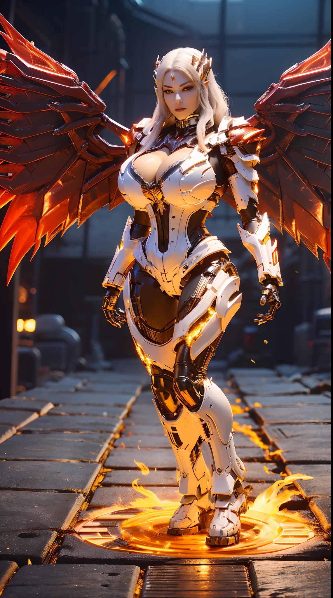 (DRAGON HEAD), HUGE FAKE BOOBS, (BEAUTIFUL FACE), (WHITE HAIR), (RED:1.2, BLACK:0.8, MECHA ARMORED GEAR), (((A PAIR OF HUGE MECHANICAL WINGS SPREAD OUT))), FUTURISTIC DRAGON MECHA SUIT, (CLEAVAGE), (SKINTIGHT YOGA PANTS), (PERFECT BODY:1.2), (FULL BODY VIEW), FRONT, (STANDING:1), SEXY MUSCULAR BODY, MUSCLE ABS, UHD, 8K, 1080P.
