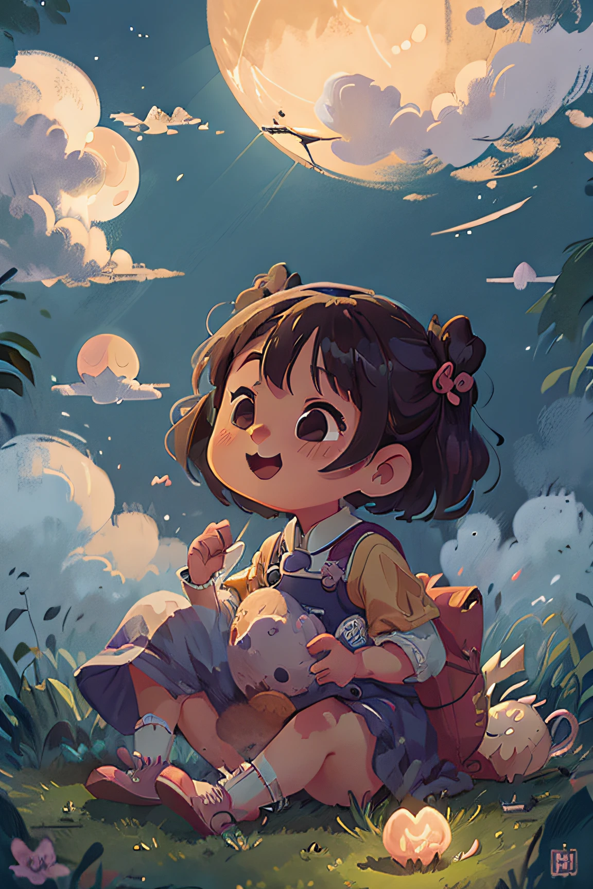 Mid-Autumn Festival girl,Clouds,themoon,Light,Auspicious clouds,having fun,edgBunny