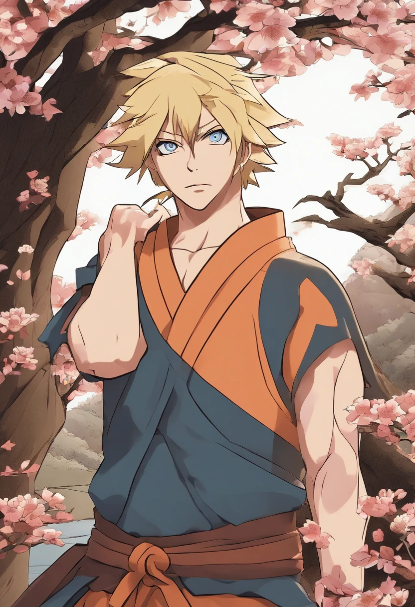 Craft a family image template inspired by 'Naruto.' Depict the family members as shinobi from the Hidden Leaf Village, dressed in ninja attire. Create a scene set against the village's serene landscapes, with cherry blossoms in the background. Arrange the family in poses that reflect their ninja skills and camaraderie. colored, manga style,charismatic and determined expression, headband with the Konoha symbol, spiky blonde hair, vibrant blue eyes, orange jumpsuit, energetic pose, dynamic action, powerful rasengan, dramatic lighting, vivid colors, detailed background, rugged mountains. (best quality, 4k, highres), [realistic], matte finish, bold lines, comic book style, vibrant color palette.