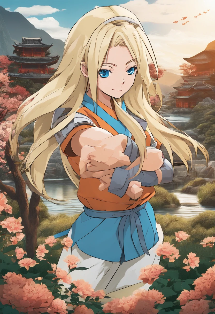 Craft a family image template inspired by 'Naruto.' Depict the family members as shinobi from the Hidden Leaf Village, dressed in ninja attire. Create a scene set against the village's serene landscapes, with cherry blossoms in the background. Arrange the family in poses that reflect their ninja skills and camaraderie. colored, manga style,charismatic and determined expression, headband with the Konoha symbol, spiky blonde hair, vibrant blue eyes, orange jumpsuit, energetic pose, dynamic action, powerful rasengan, dramatic lighting, vivid colors, detailed background, rugged mountains. (best quality, 4k, highres), [realistic], matte finish, bold lines, comic book style, vibrant color palette.