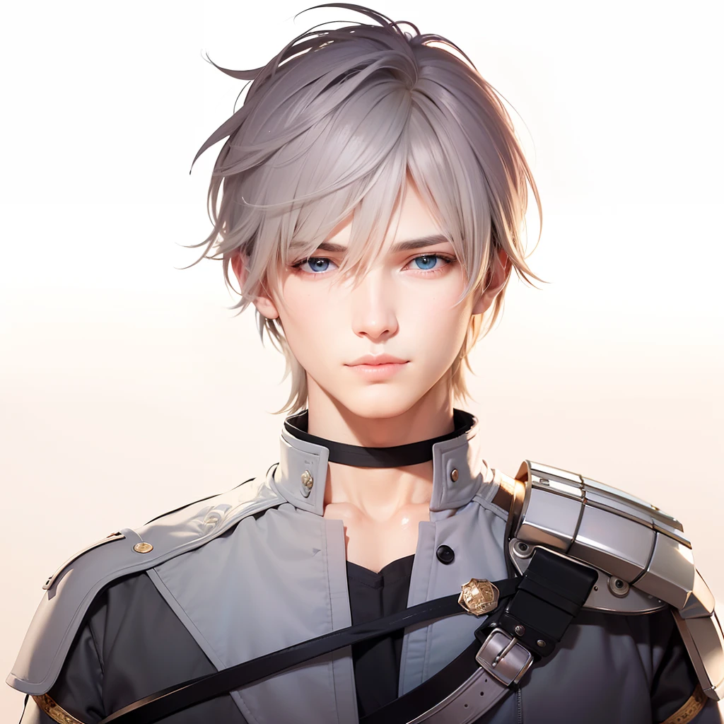 masculine male, masterpiece, ((perfect eyes)) best quality, (semirealism:1.9), beautiful lighting, (extremely detailed CG unity 4k fhd wallpaper), High Detail, Sharp focus, dramatic outdoors, 1 boy ,19 years old, white hair, light purpel eyes, smile.