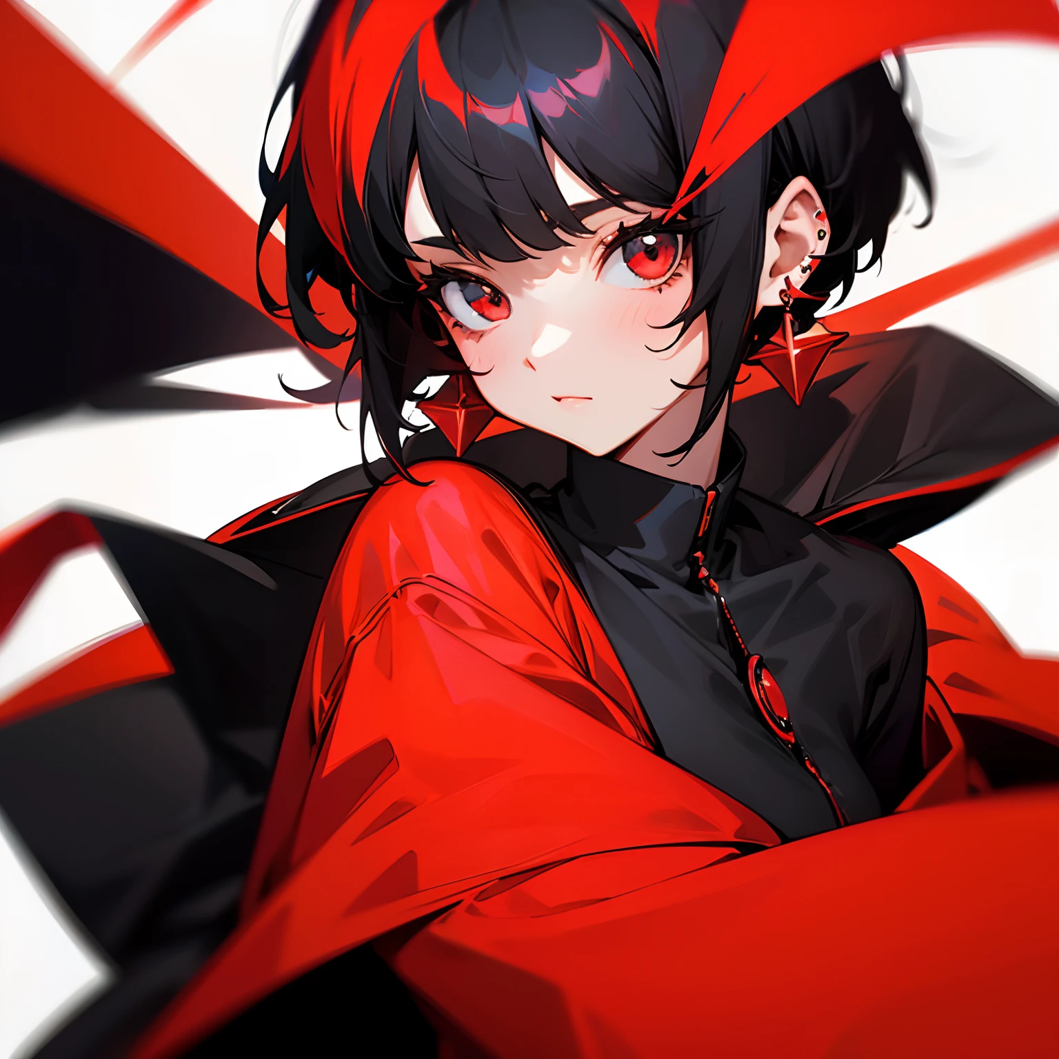 With short black hair、Girls with a lot of red inner color earrings