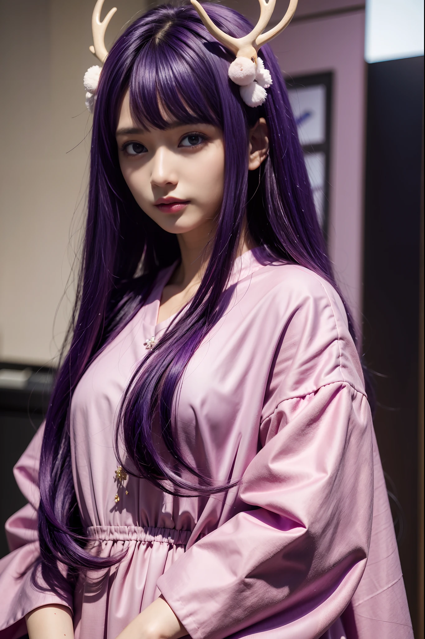 masterpiece, best quality,stag bishir
purple hair, long hair,hair ornament,
6
symbol-shaped pupils,pink clothes,
0
(simple background:0.5), (kbxll:0.6)