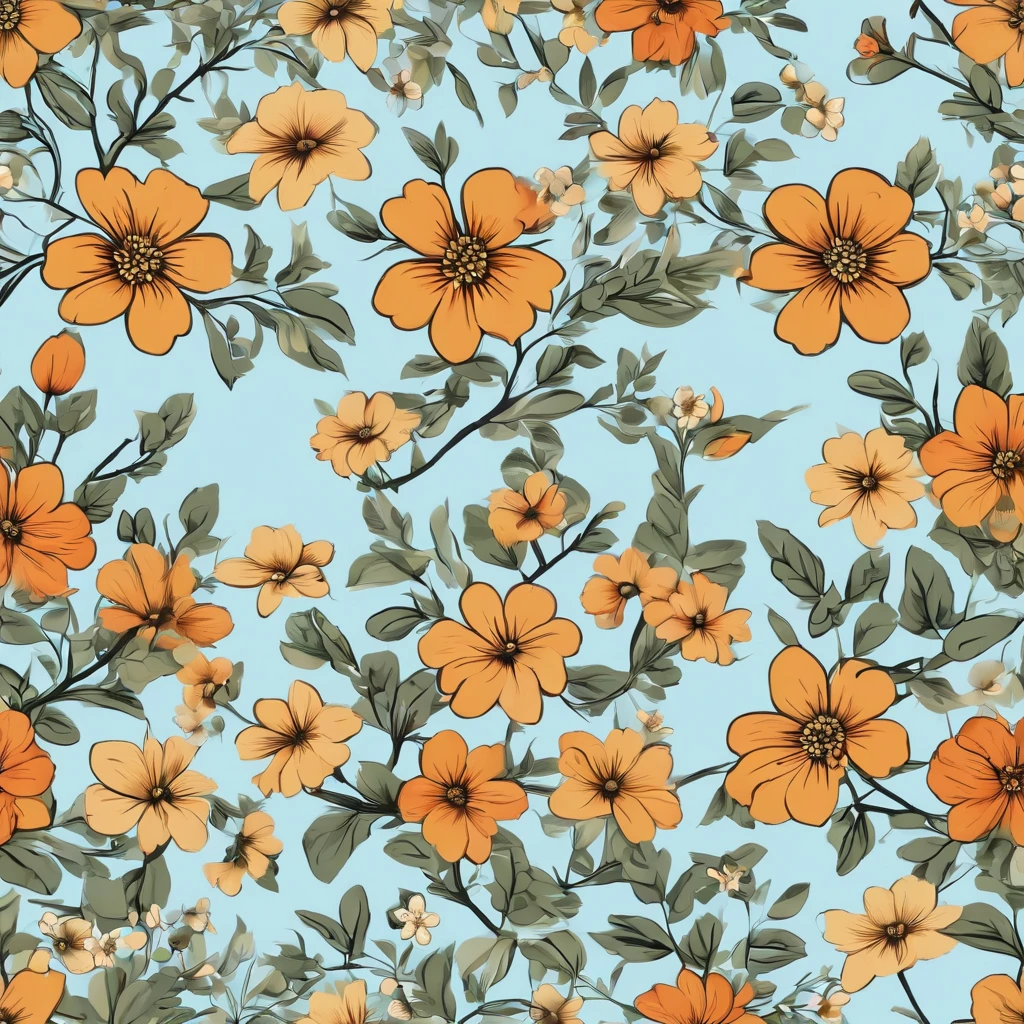 (best quality,4k,8k,highres,masterpiece:1.2),ultra-detailed,(realistic,photorealistic,photo-realistic:1.37),vector style,simple vector art with black outlines, colorful small flowers,spring flowers,retro style,light blue background,patterns,tile