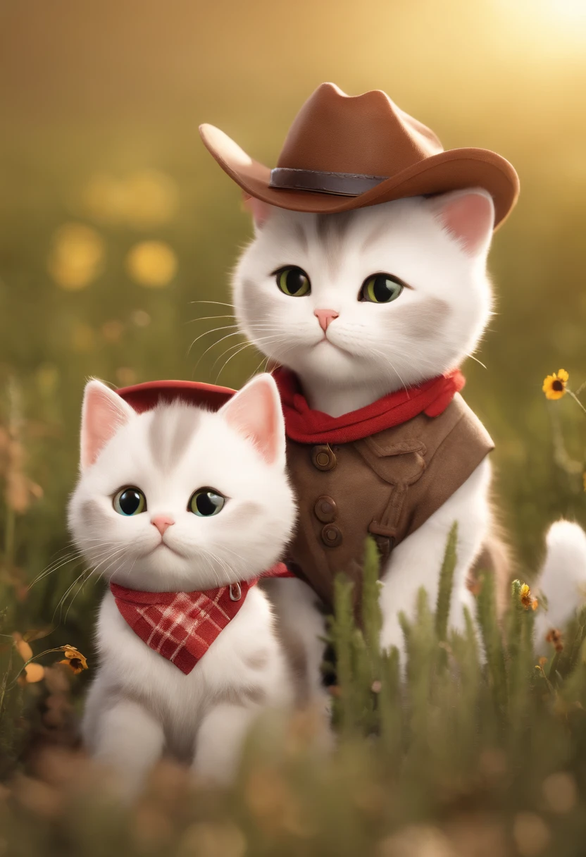 I have 2 cute cats, Known as Cowboy Cat, cute kittens, two headed cat, Kittens, Cats, catscatscats, And a cute cat. They sit together in the field, Wearing farm clothes. They are cute in the style of 🍁 and 🍂, And the cutest. They are known as real-life Tom and Jerry. The art style is cute cat anime visual.