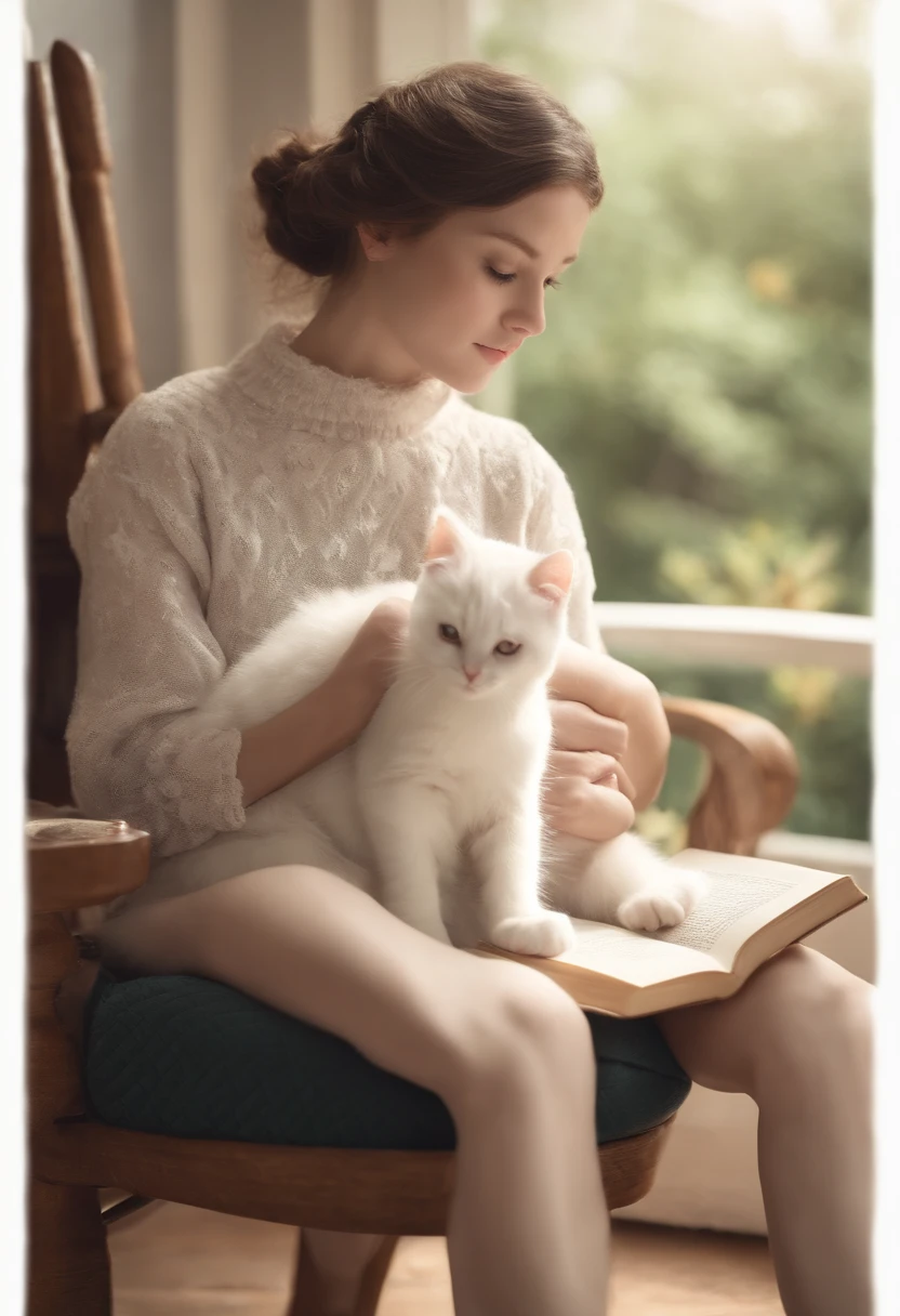 there is a cat on it, a cute little cat, The cutest kitten in history, Very beautiful and cute girl cat, Lewd and excited white cat, a cute little cat, Intelligent cat, an anthro cat, funny cat, cute kittens, And a sad cat. They read a book on the couch、Sitting on a chair. They are relaxing after a hard day. They are wearing pajamas.