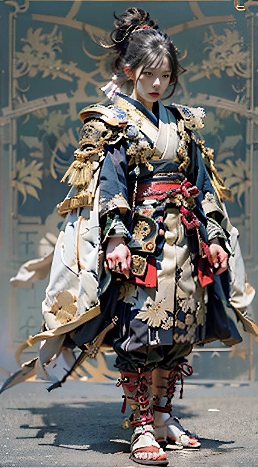 (((32k,high detal,high-detail、masterpiece,Attention to detail,full body Esbian,独奏,1man))),Raw photo & realistic atmosphere,beautiful dark blue eyes,Detailed mouth,Detailed eyebrows,Shine in every detail,Eyes drawn in detail、Very beautiful eyes with azure eyes,Detailed lips、Infinite reality, ,Brave samurai of the Sengoku period, bulky17--old utiful boy,Samurai of the Sengoku period of Japan,the whole body is wet,dripped out,with a flushed face,Tremendously beautiful17-year-olngoku samurai beauty boy,(youthfulness,Sharp eyes,Serious beautiful look,Armor samurai of the Sengoku period,Sengoku armor,Armor of the Warring States Period,Black shiny hair,Chonmage,showing your whole body,Detailed crisp armor,Beautiful luxurious Sengoku armor,Armoured pockets,torso,small hand,Sandals,Shoulder to shoulder,Sengoku Warlord,Sengoku Daimyo,Strongly influenced by Sanada Yukimura,beautiful young boy,Image of the whole body turning red,Girlish face:1.8)