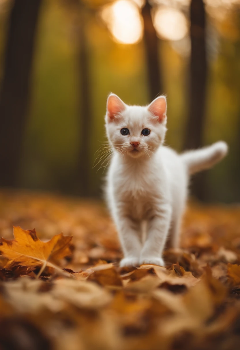 There are two small kittens, cute cats, cute kittens, the cutest, unbelievably cute, adorable and cute, cute and nice, kittens, cute and adorable, very cute, and cute and cute. They are walking together in the leaves, walking together, and commuting. They are adorable and cute, cute and adorable, cute in the style of 🍂 and 🍁, nice and cute.