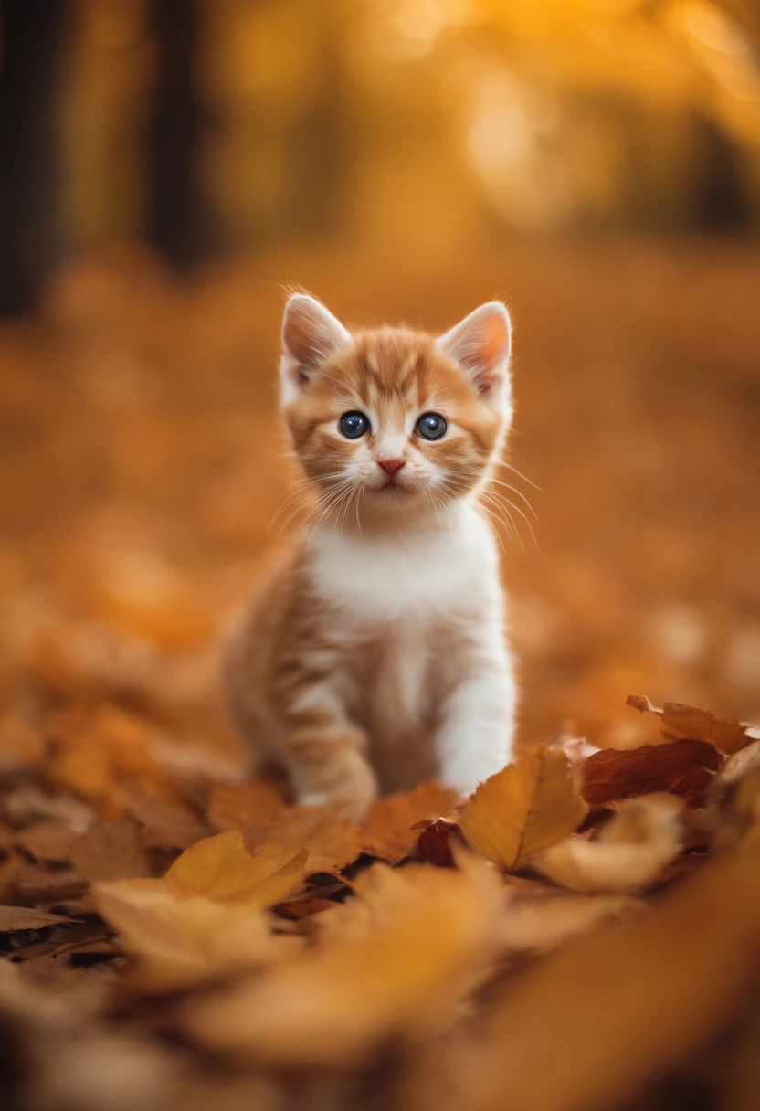 There are two small kittens, cute cats, cute kittens, the cutest, unbelievably cute, adorable and cute, cute and nice, kittens, cute and adorable, very cute, and cute and cute. They are walking together in the leaves, walking together, and commuting. They are adorable and cute, cute and adorable, cute in the style of 🍂 and 🍁, nice and cute.
