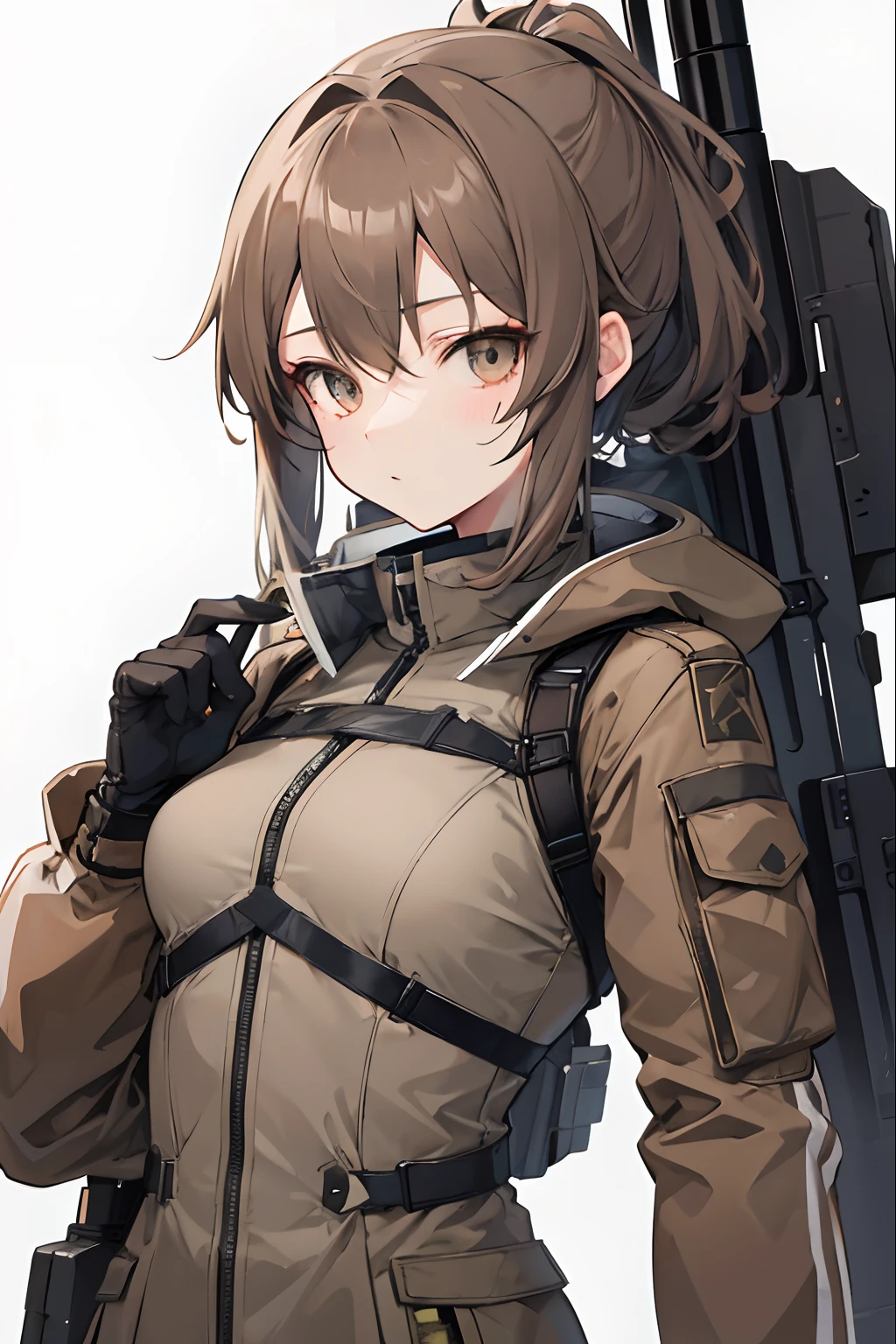 brown and gray sniper girl wearing brown militray suit