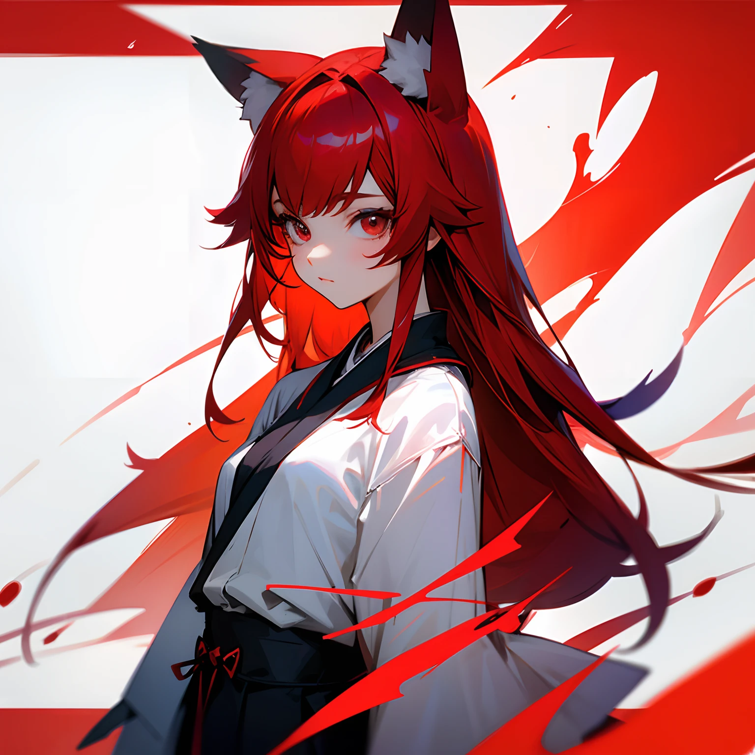 Fox ears、red hairs、Pretend clothes、sharp eye、a beauty girl