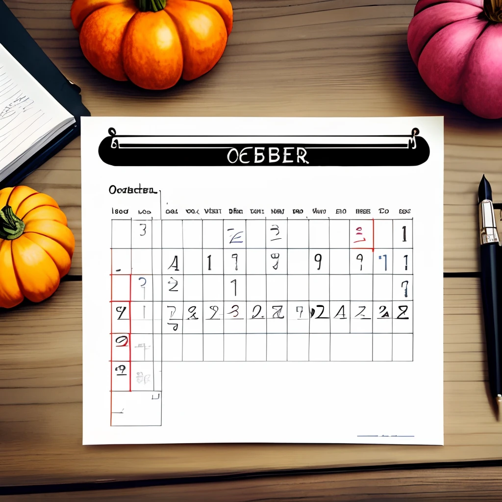 Write October on a blank sheet of paper front view