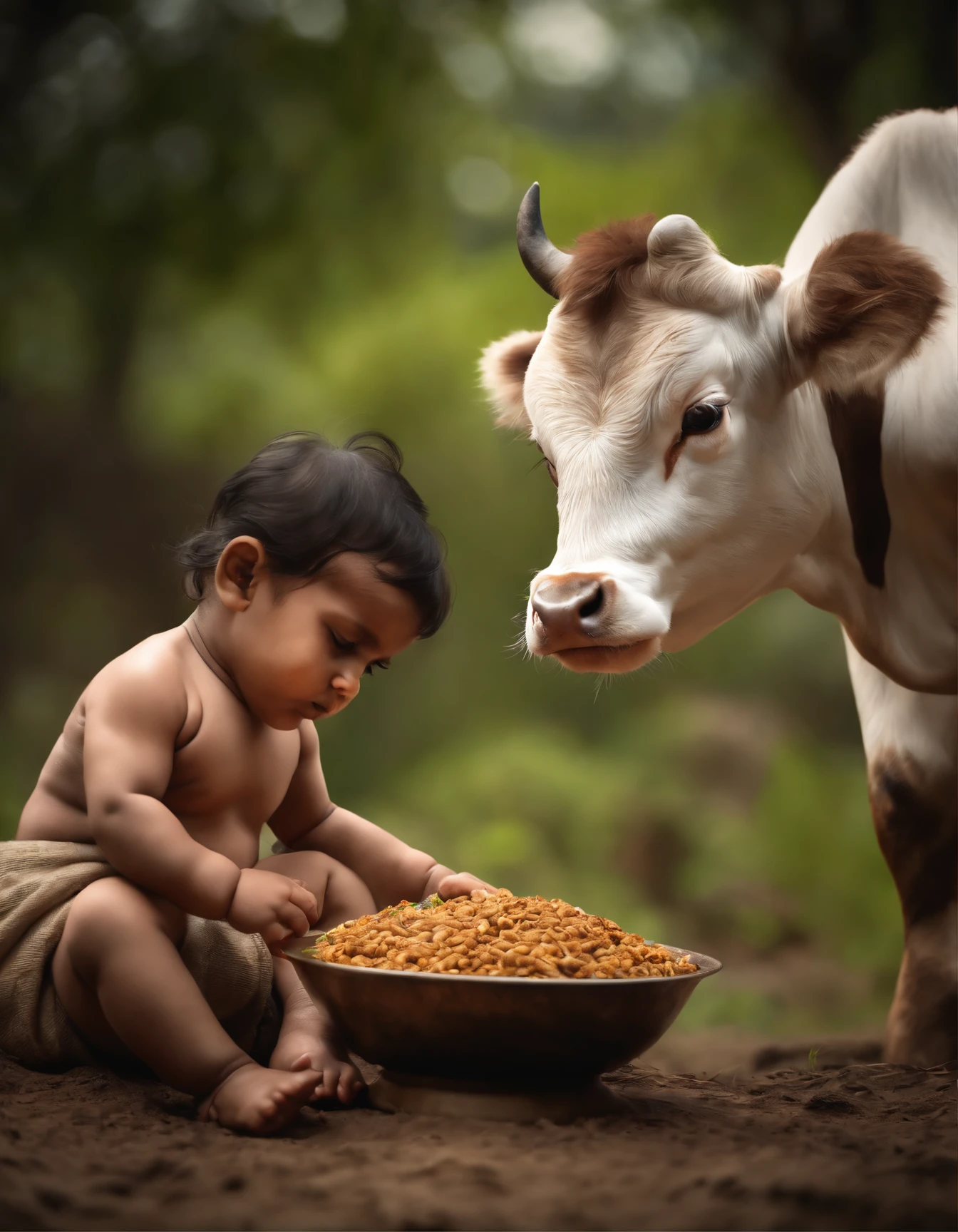  Mahadev with cow, Copy the art style with background, 8k, Cinematography, photorealistic,epic composition Unreal Engine,Cinematic, Color Grading, Portrait Photography,Ultra-Wide Angle, Depth of Field, hyper detailed.Capture the thrilling intensity of this moment, ultra-realistic in 4K.