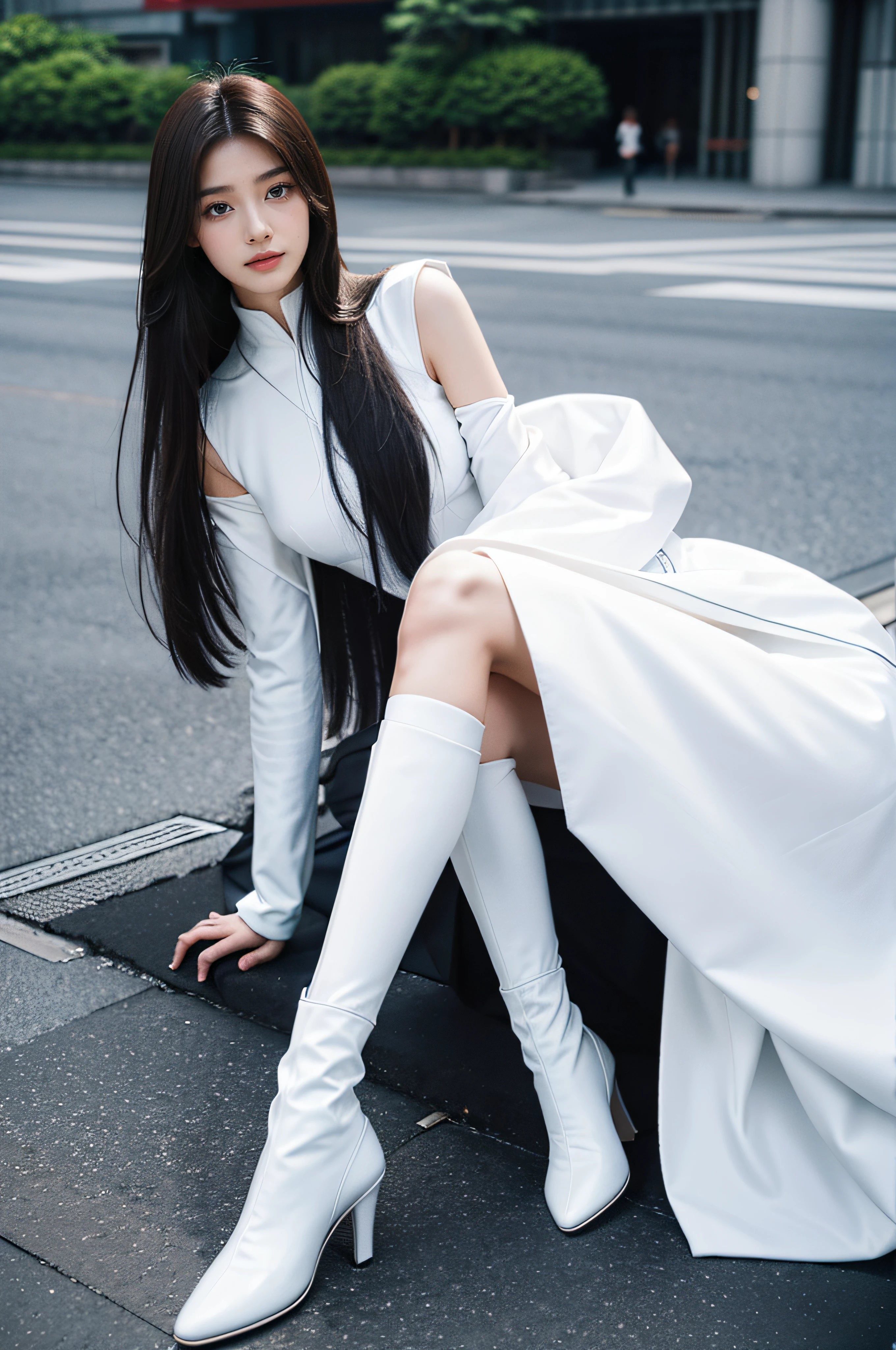 young beautiful lady, kosmos,very_long_hair, 1girl in, kosmos, Solo, white_armor,Best Quality, 超A high resolution,tokyo fashion,
