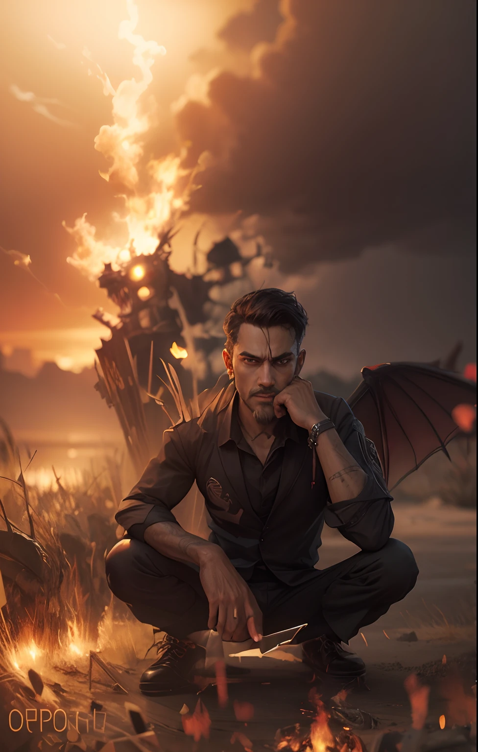 Change background, realistic look , devil look, attitude