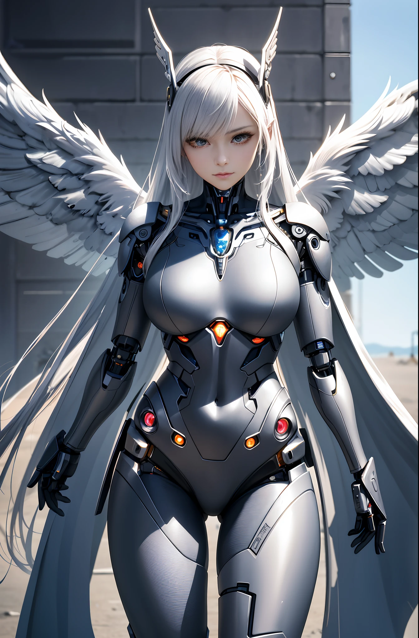 a close up of a woman in a costume with wings, detailed digital anime art, beautiful cyborg angel girl, portrait of a cyborg queen, perfect anime cyborg woman, beutiful girl cyborg, 4k detailed digital art, 4k highly detailed digital art, stunning cgsociety, detailed fantasy digital art, 2. 5 d cgi anime fantasy artwork, cyberpunk robotic elvish queen, giantess pose, viewed from the ground