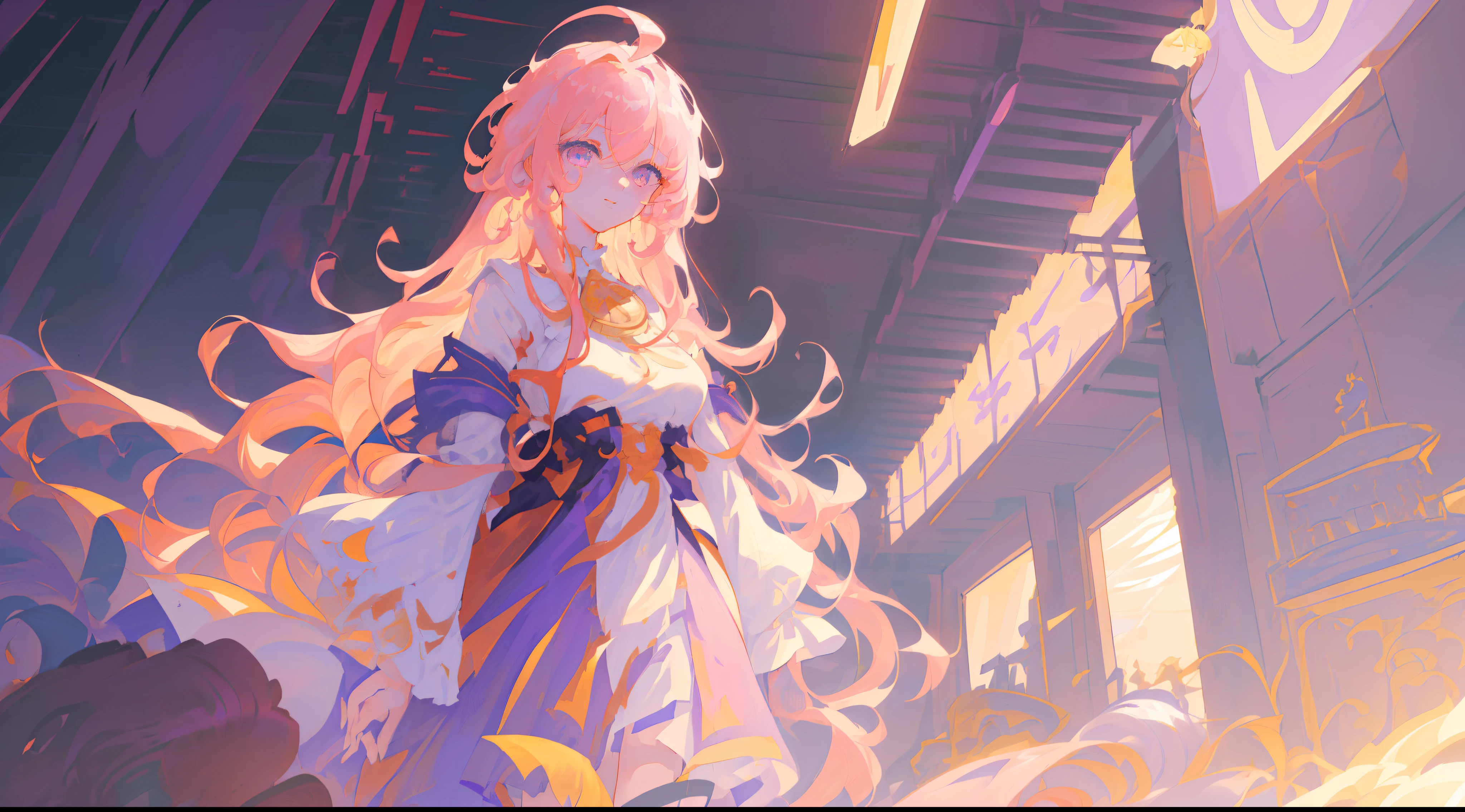 Title: Harmony in Oranges: A Girl and Her Pink Shiba Inu
Medium: Oil on Canvas
Aspect Ratio: 1:1
Background: Warm, vibrant orange hues that evoke a sense of comfort and tranquility.
Focal Point: A young girl with pink hair, her eyes filled with love and tenderness. She is squatting down, almost at the same height as her cherished pink Shiba Inu. Their close proximity creates an intimate and heartwarming scene.
Girl: Her pink hair cascades down her shoulders, framing a gentle and nurturing expression. Her hands gently cradle the Shiba