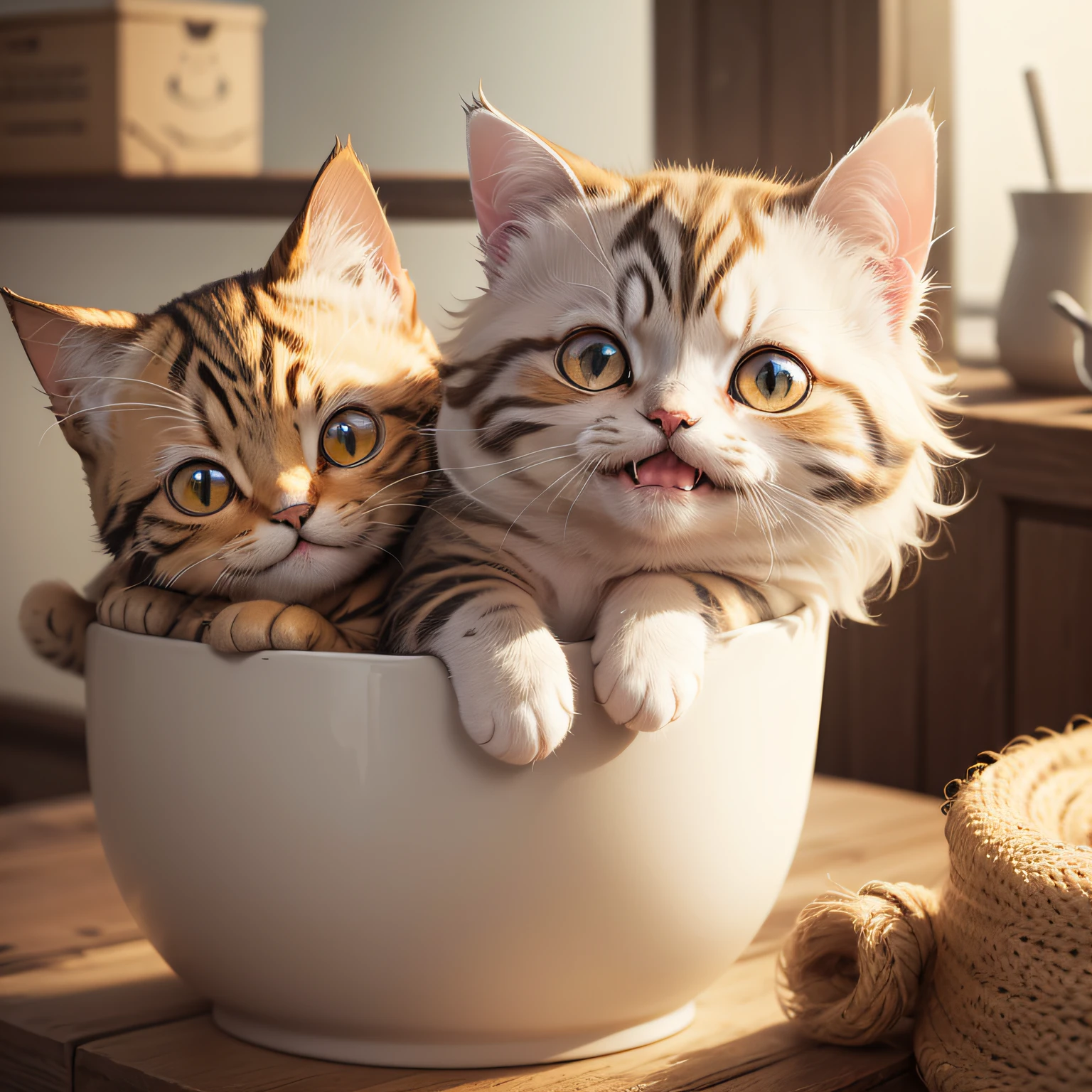(a cat the hungry:1.2), cream color, looking at viewer, smile, masterpiece,high quality, chibi art style