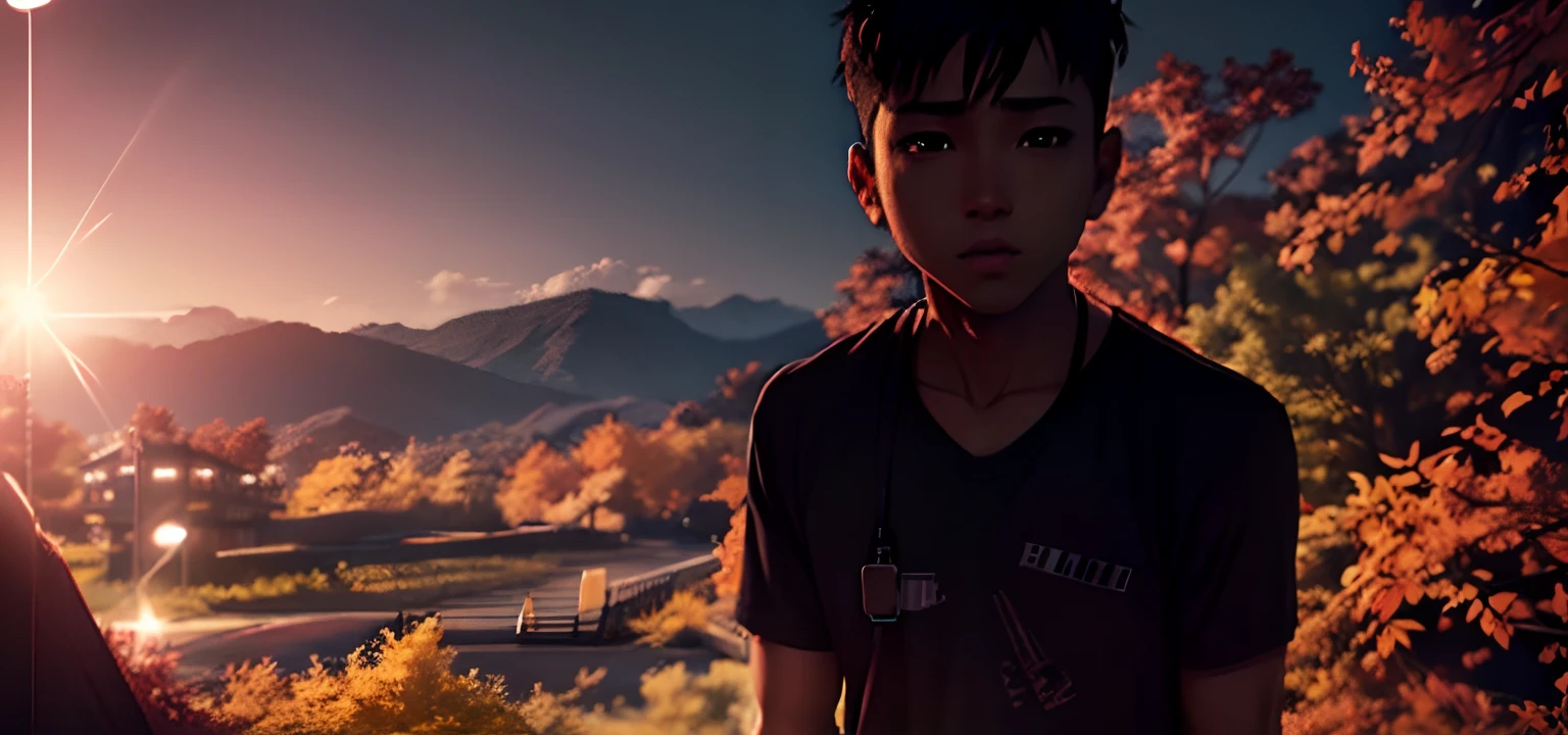 Anime look boy background with park wth light dark skin