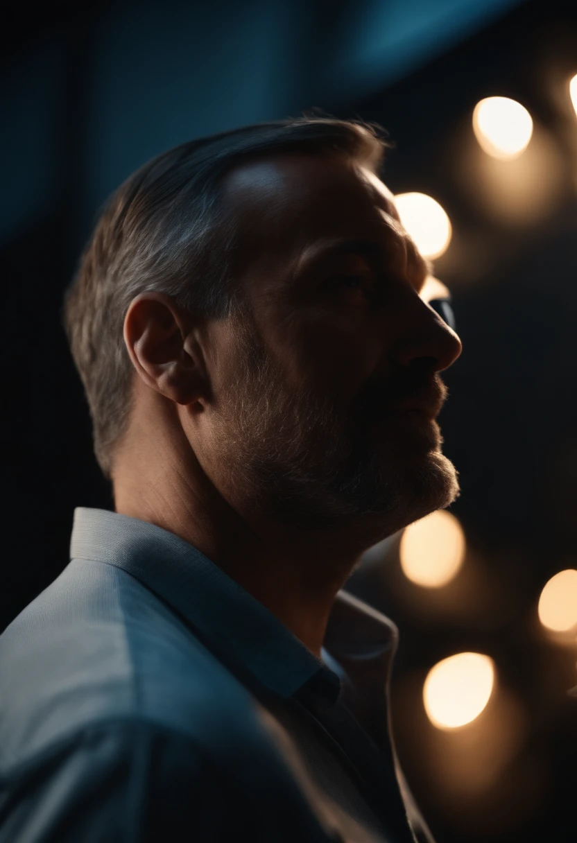 Portrait of a father animate the photo and a cool volumeric lighting backgroung