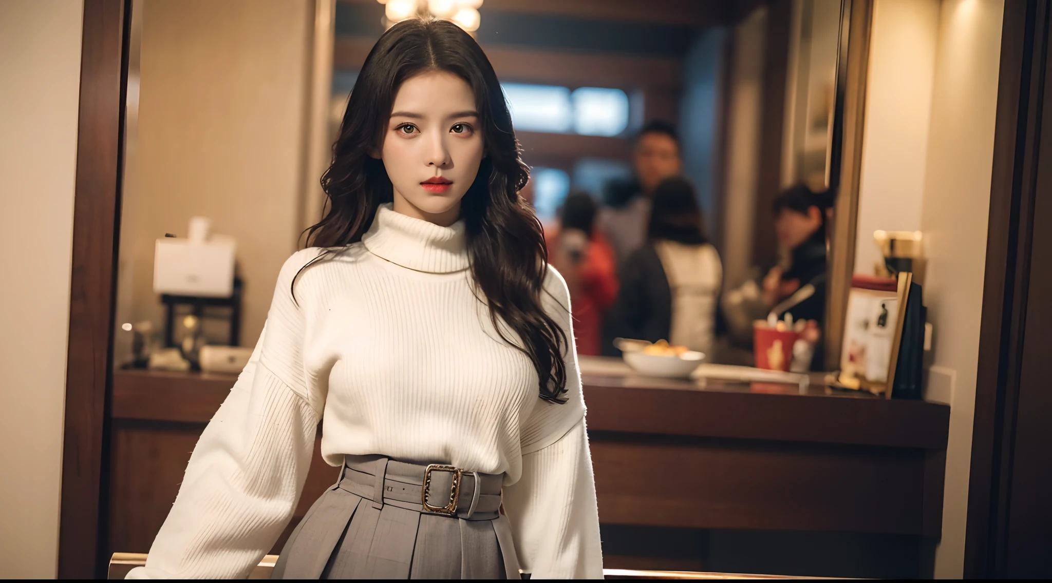 Realiy,8K,超高分辨率,Front light,rays of sunshine,suns,photographed,(the sea,sandbeach,visitor,Iot,sea shell,Kayaking,baiyun),cotton candy, Female celebrities,long whitr hair,(high-necksweater,long skirt:1.2),无袖,Hair_decorations, (Solo,solo person:1.3), Lace long gloves,jewelry,sash, Looking_at_peeping at the viewer, Bigchest,tight-fitting,(A half body,中景 the scene is),Face lighting