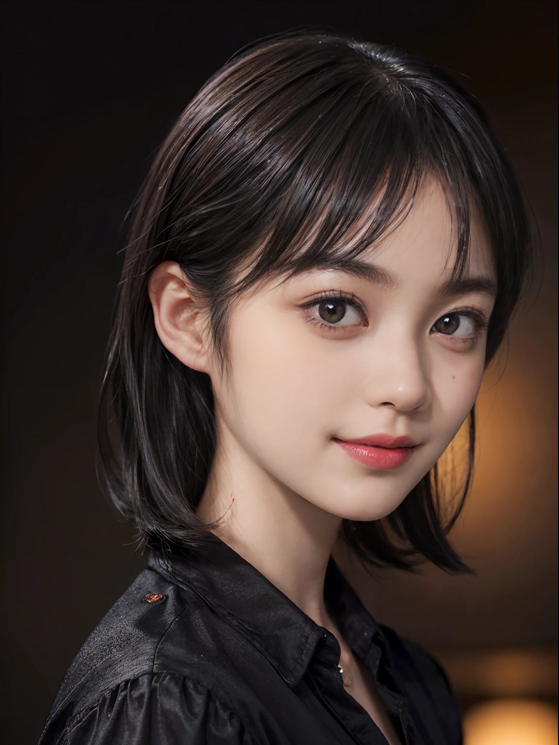 (Black Shorthair:1.3), (a 20 yo woman), (A hyper-realistic), (masutepiece), (8KUHD), Looking at the camera, Beautiful woman, A smile, Tiger Design