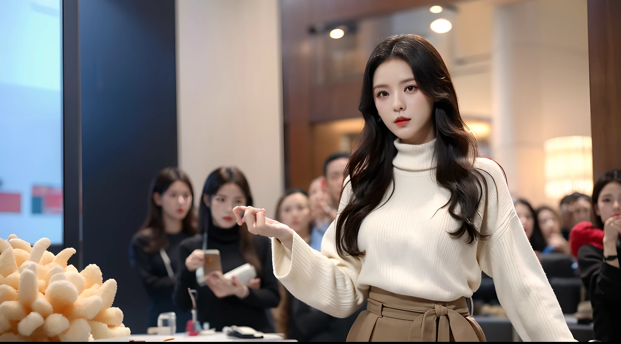 Realiy,8K,超高分辨率,Front light,rays of sunshine,suns,photographed,(the sea,sandbeach,visitor,Iot,sea shell,Kayaking,baiyun),cotton candy, Female celebrities,long whitr hair,(high-necksweater,long skirt:1.2),无袖,Hair_decorations, (Solo,solo person:1.3),,jewelry,sash, Looking_at_peeping at the viewer,tight-fitting,(A half body,中景 the scene is),Face lighting