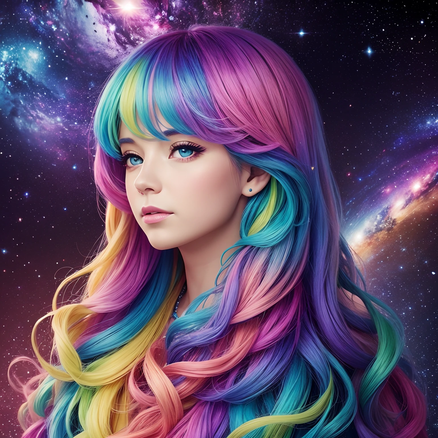 Colorful whipped cream photo realistic woman colorful galaxy