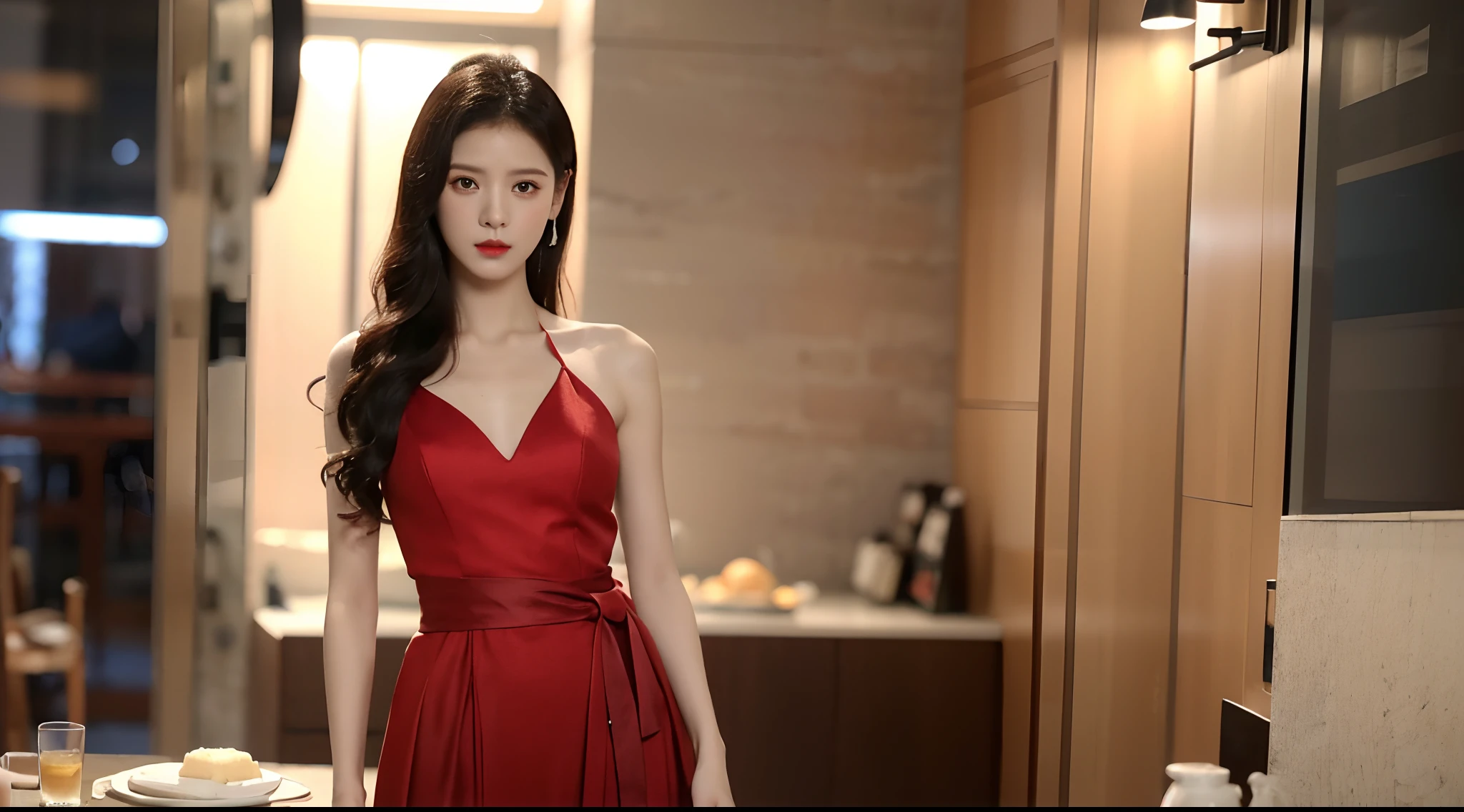 Realiy，8K，超高分辨率，Front light，rays of sunshine，suns，photographed，(the sea，sandbeach，visitor，Iot，sea shell，Kayaking，baiyun)，cotton candy， Female celebrities，long whitr hair，(Red evening dress，long  skirt:1.2)，无袖,Hair_decorations, (Solo,solo person：1.3),，jewelry，sash, Looking_at_peeping at the viewer，tight-fitting，(A half body，中景 the scene is)，Face lighting